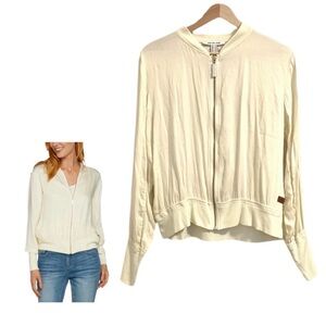 Peace Love World Zip Front Bomber Jacket Pale Banana Lightweight Small NWOT